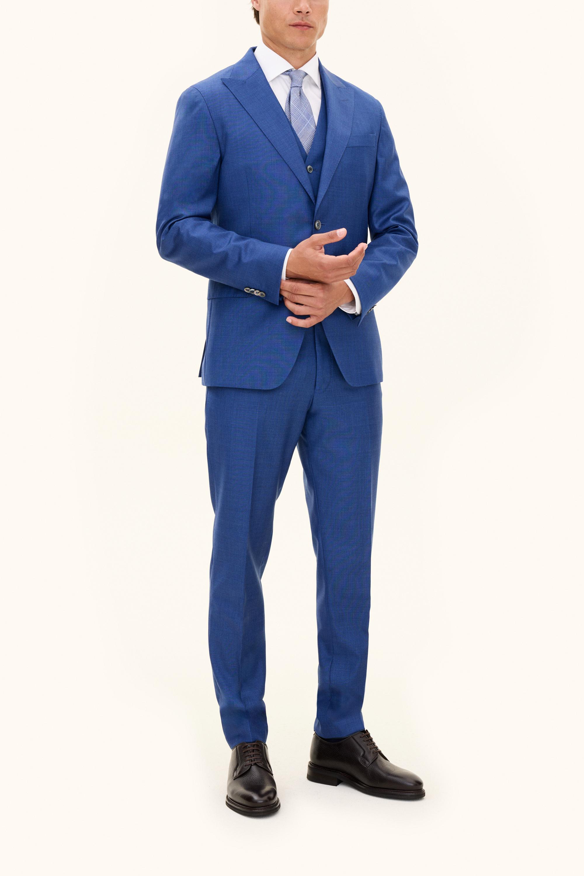 Oscar Jacobson Regular Fit Tredelad Microstructure Kostym - stl. 46 - Blå - Herr