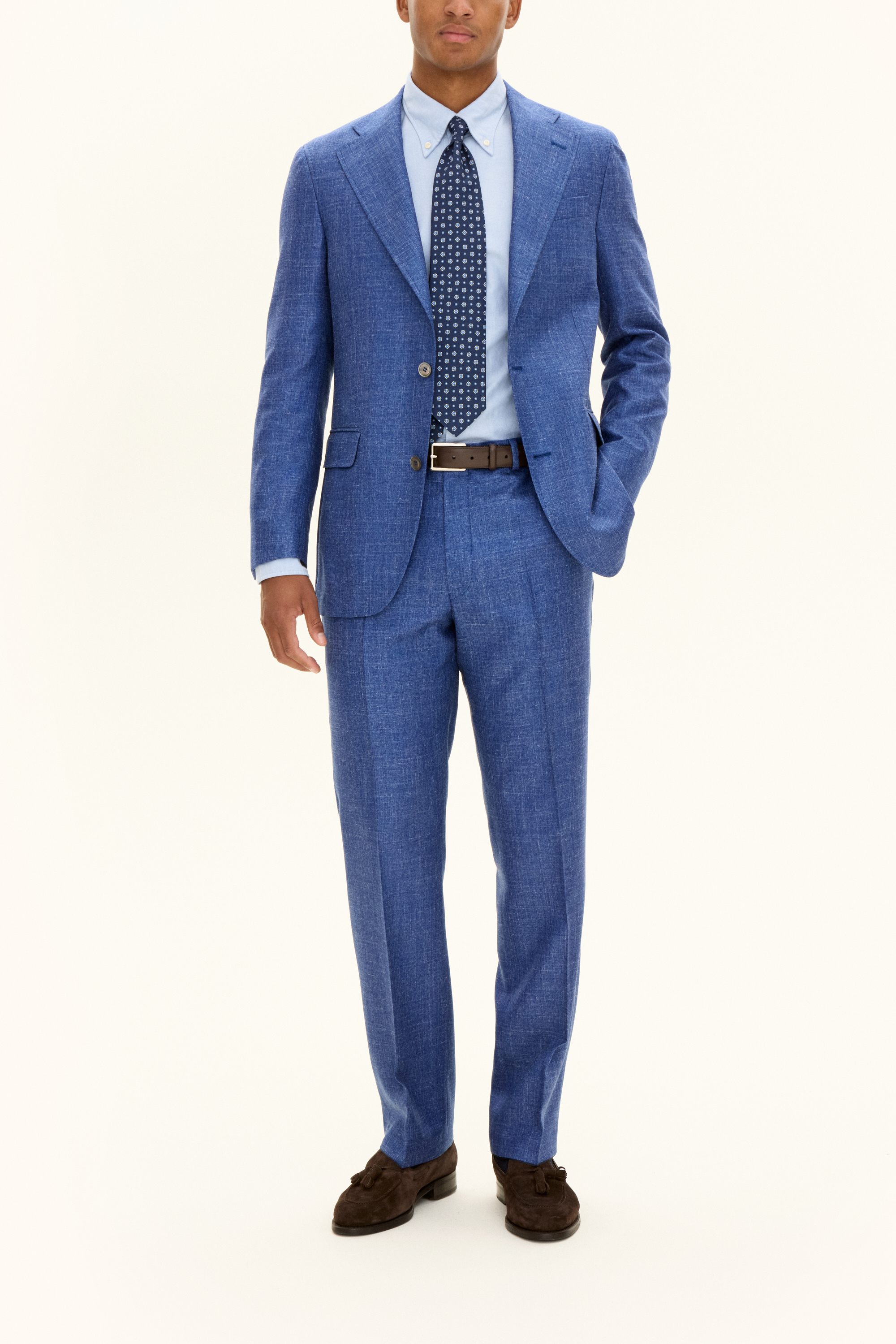 Oscar Jacobson Regular Fit Linneblandning Twillkostym - stl. 50 - Blå - Herr