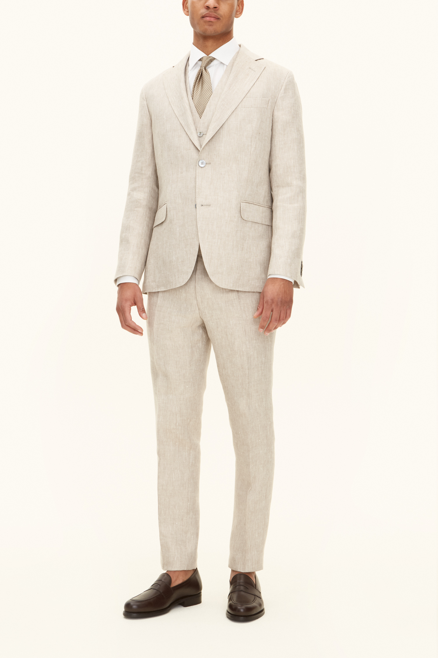 Oscar Jacobson Regular Fit Linnekostym - stl. 44 - Beige - Herr