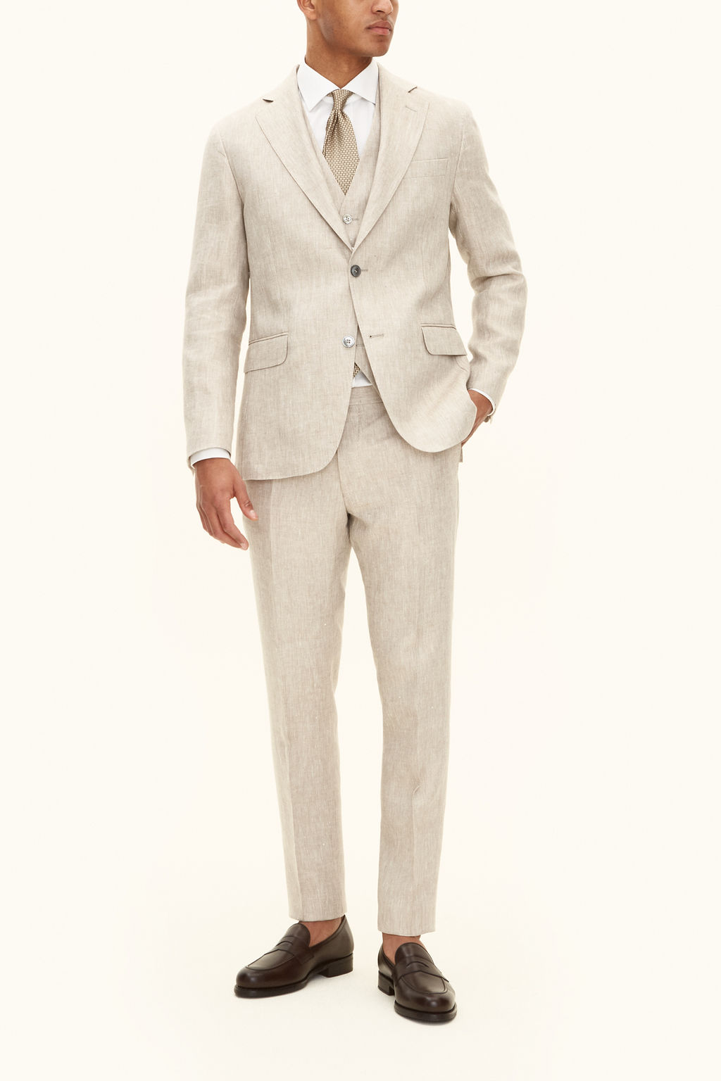Oscar Jacobson Regular Fit Tredelad Linnekostym - stl. 112 - Vit - Herr