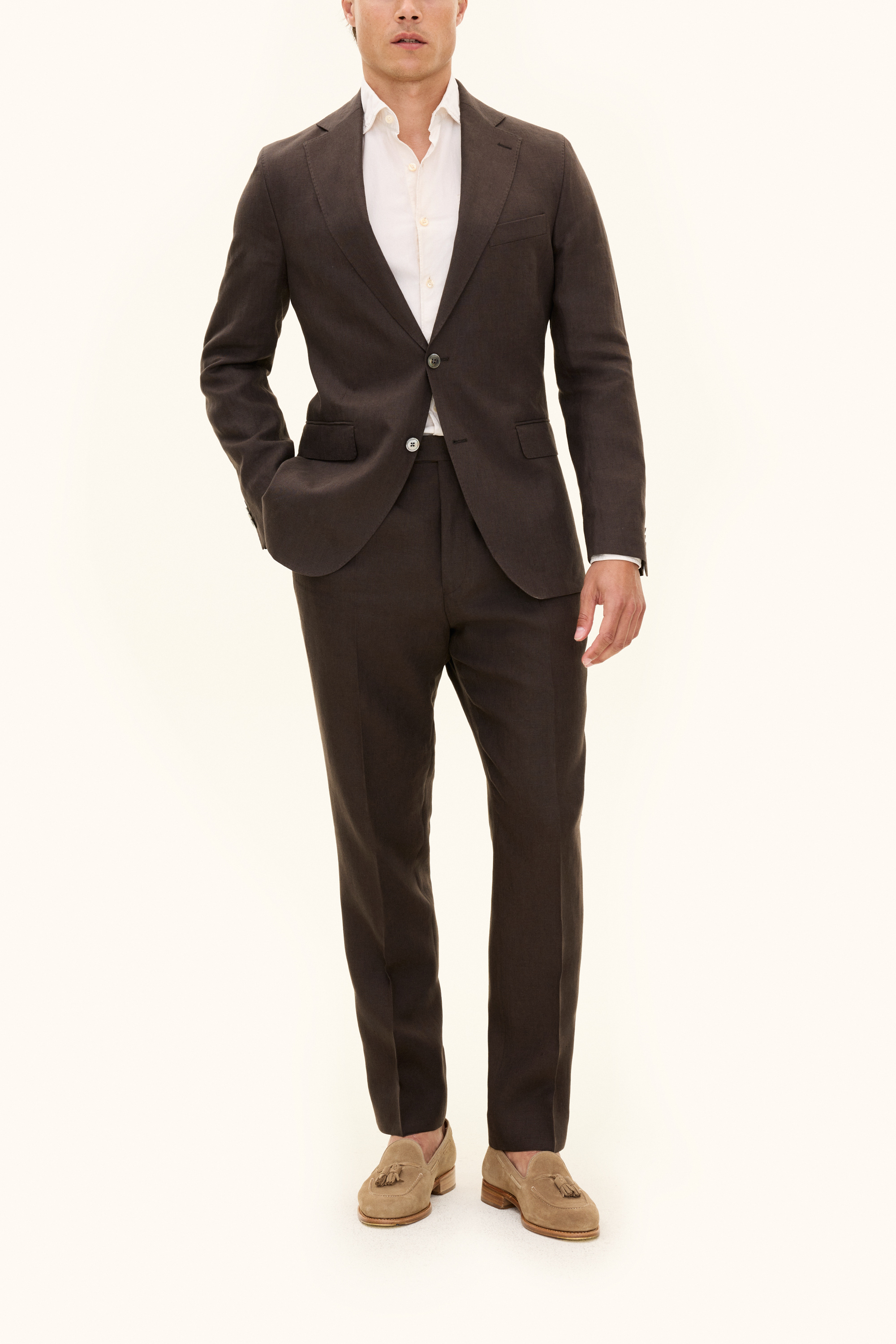 Oscar Jacobson Regular Fit Linnekostym - stl. 104 - Brun - Herr