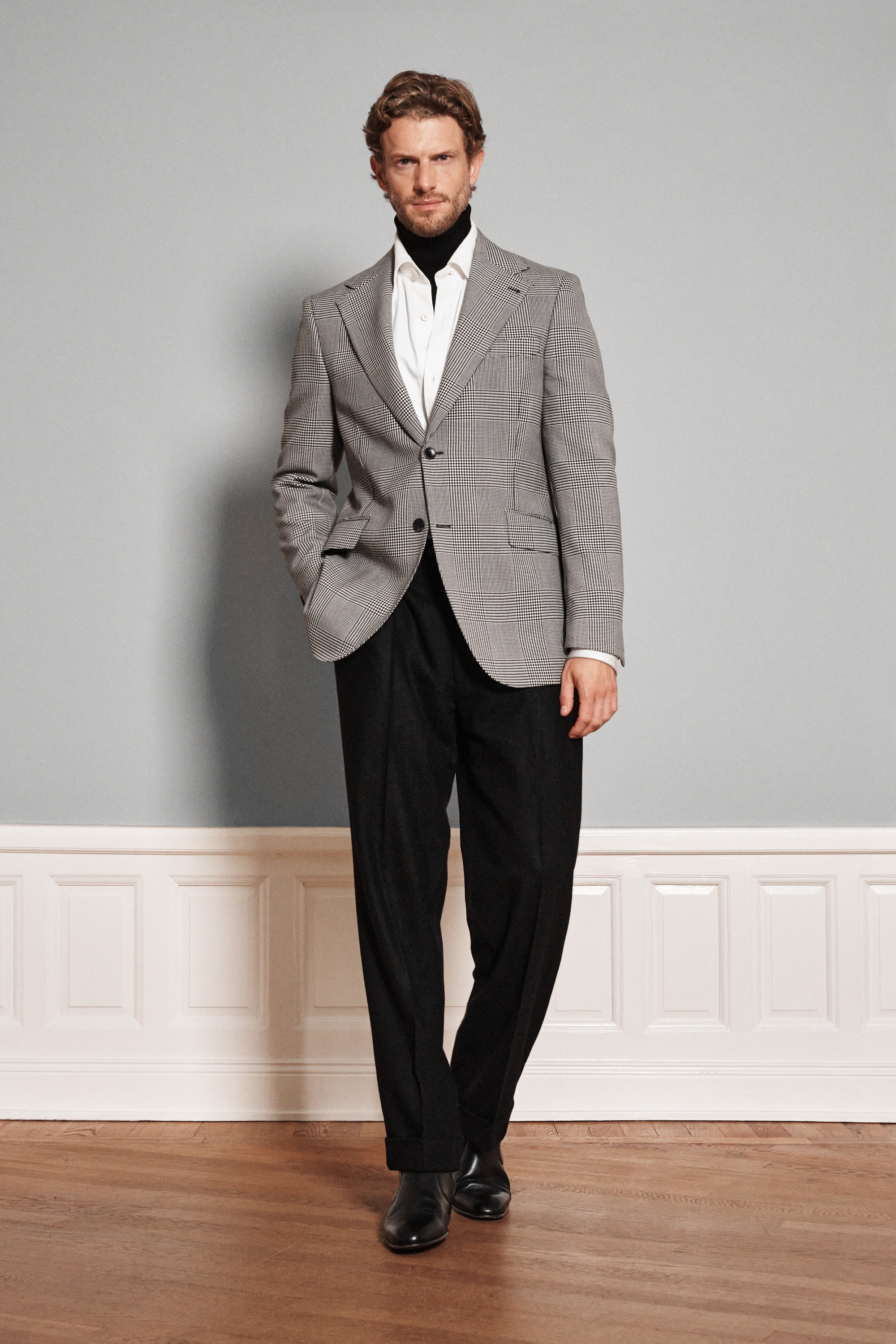 Oscar Jacobson - Regular Fit Ullkostym Glencheck - stl. 48 - Svart - Herr